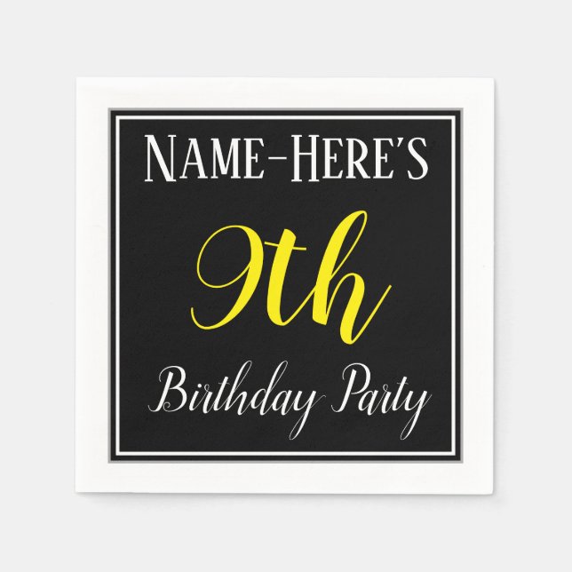 Simple, 9th Birthday Party w/ Custom Name Paper Napkins (Front)