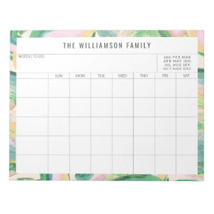 Simple Abstract Art Green Family Planner Calendar  Notepad