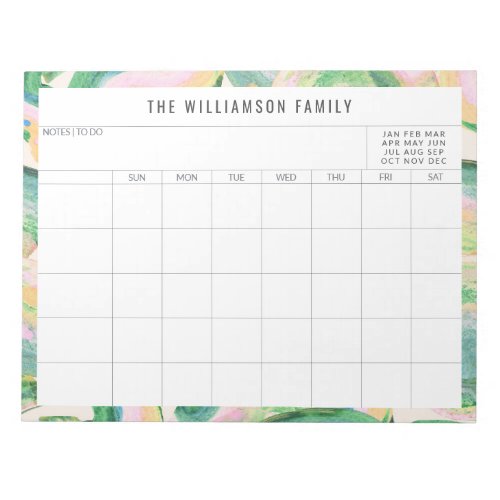Simple Abstract Art Green Family Planner Calendar  Notepad