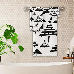 Simple Abstract Black and White Christmas Tree Bath Towel Set