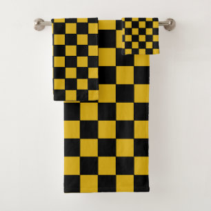 Simple Abstract Black & Golden Checkered Bath Towel Set