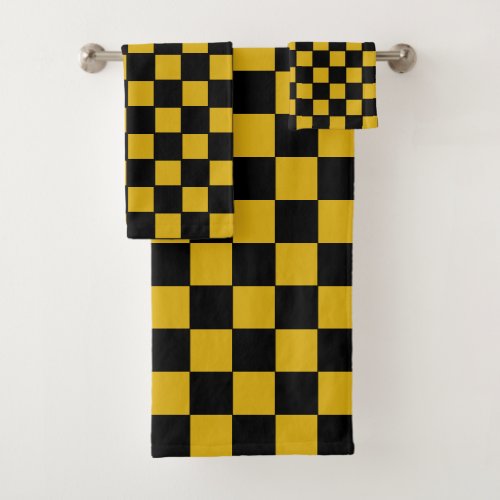 Simple Abstract Black  Golden Checkered Bath Towel Set