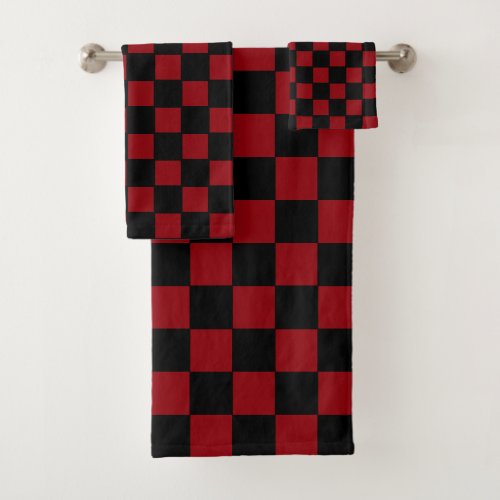 Simple Abstract Black  Maroon Checkered Bath Towel Set