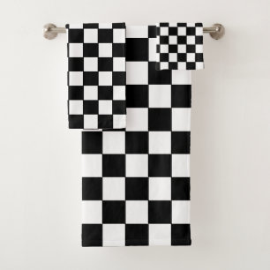 Simple Abstract Black & White Checkered Bath Towel Set