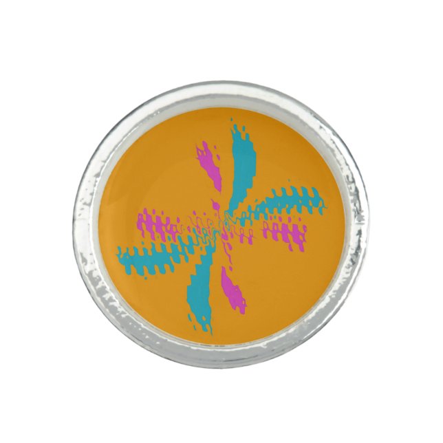 Simple Abstract Butterfly Flight Messy Pattern Ring (Front)