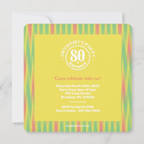 Simple abstract colorful 80th birthday party invitation