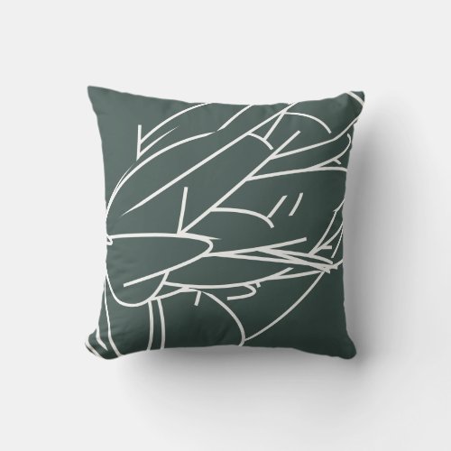 Simple Abstract Feather Design  Green  White Throw Pillow