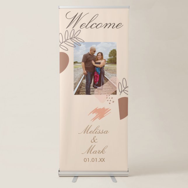 Simple Abstract Geometric Shape Monogram Photo Retractable Banner (Front)