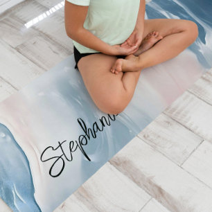 Simple Abstract Marble Blue and Blush Pink Yoga Mat