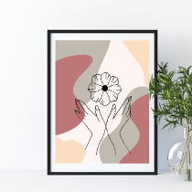 Simple Abstract Minimal Boho Style Hands Flower Poster