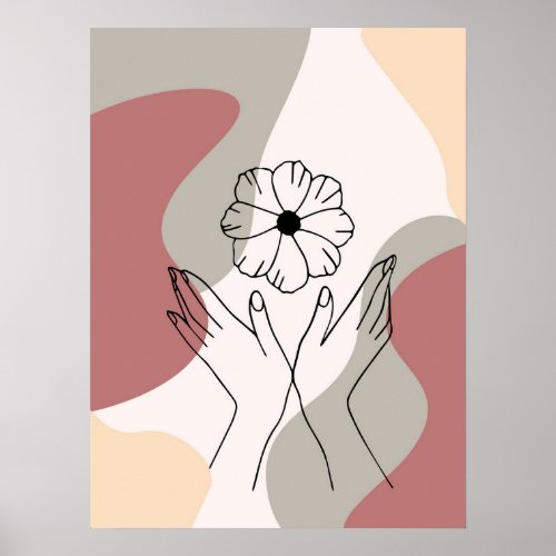 Simple Abstract Minimal Boho Style Hands Flower Poster