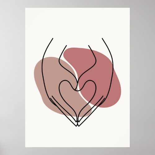 Simple Abstract Minimal Boho Style Hands Heart Poster