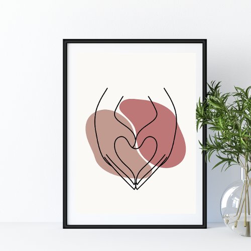 Simple Abstract Minimal Boho Style Hands Heart Poster