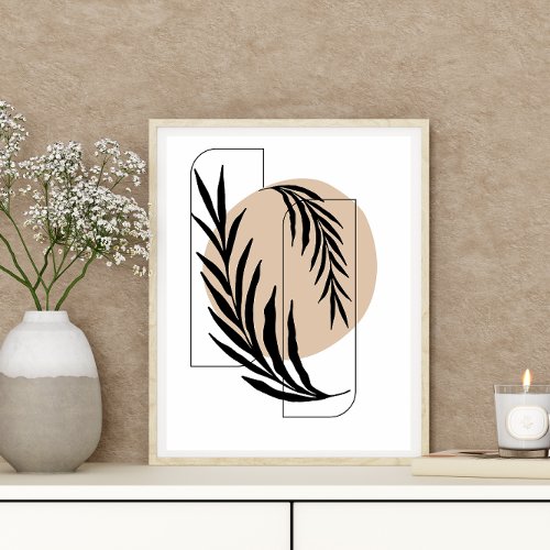 Simple Abstract Minimal Boho Style Leaf Design Poster