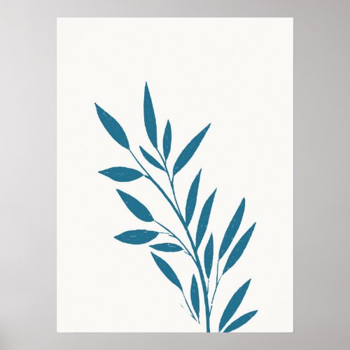 Simple Abstract Minimal Boho Style Leaf in Blue Poster