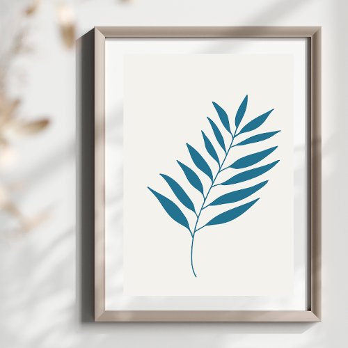 Simple Abstract Minimal Boho Style Leaf in Blue Poster