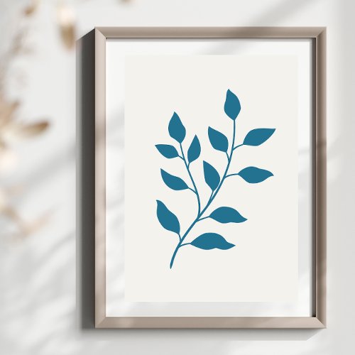 Simple Abstract Minimal Boho Style Leaf in Blue Poster