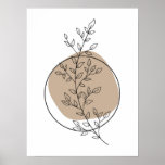 Simple Abstract Minimal Boho Style Leaf Round Poster