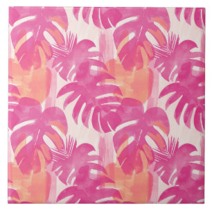 Simple abstract pattern with leaves of monstera, f ceramic tile