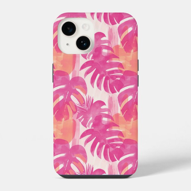 Simple abstract pattern with leaves of monstera, f iphone case (Back)