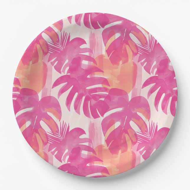 Simple abstract pattern with leaves of monstera, f paper plates (Front)