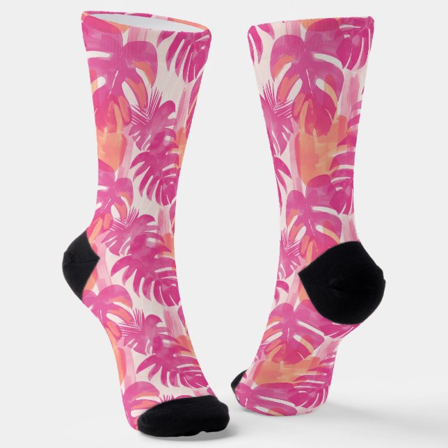 Simple abstract pattern with leaves of monstera, f socks (Angled)