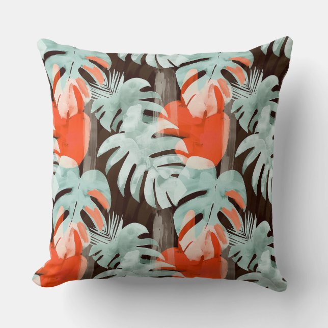 Simple abstract pattern with leaves of monstera, f throw pillow (Front)
