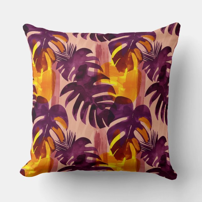 Simple abstract pattern with leaves of monstera, f throw pillow (Front)