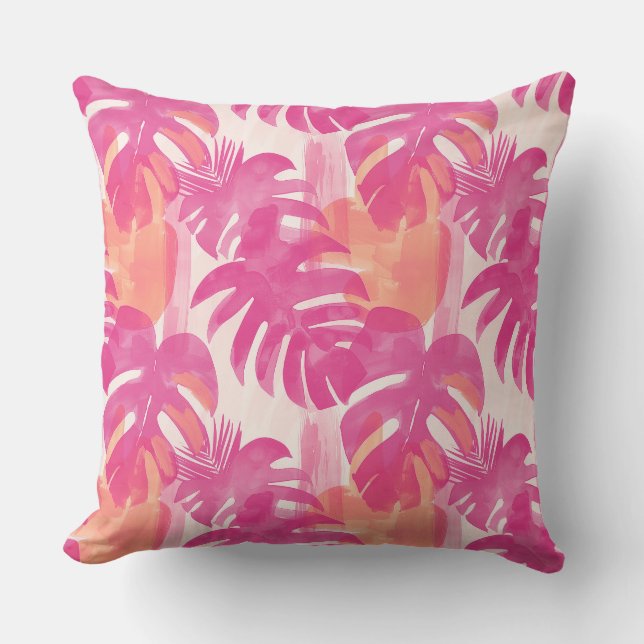 Simple abstract pattern with leaves of monstera, f throw pillow (Front)