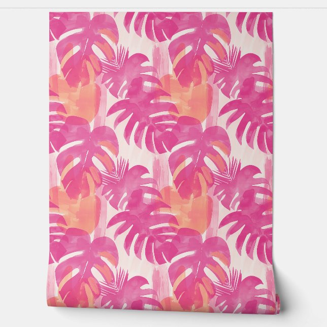 Simple abstract pattern with leaves of monstera, f wallpaper  (Unrolling)