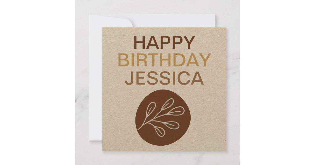 Simple Abstract Shape Leaf Happy Birthday Name Card Zazzle Com