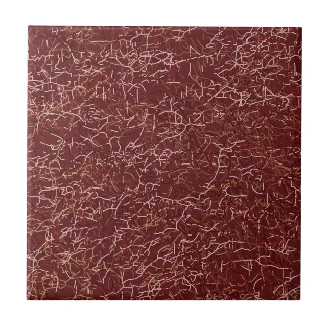 Simple Abstract Thread Art Red Pattern Ceramic Tile (Front)