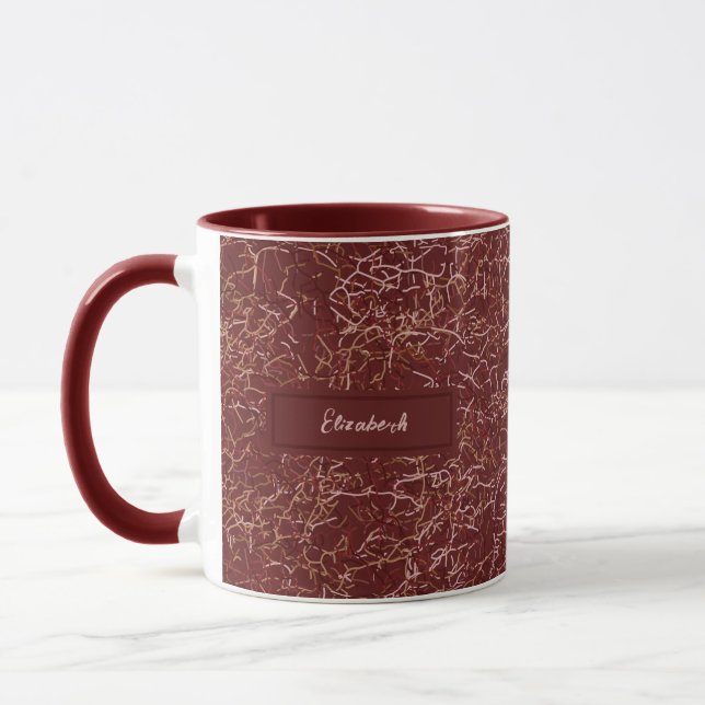 Simple Abstract Thread Art Red Pattern Custom Name Mug (Left)