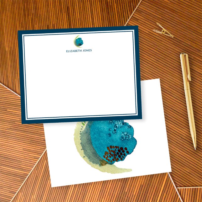 Simple Abstract Watercolor Personalized Stationery Note Card (Front/Back)