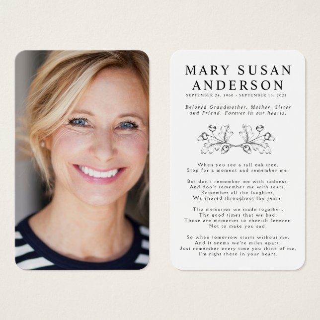Simple Acorn Photo Memorial Card (Front & Back)