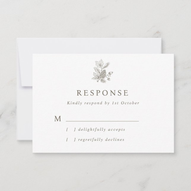 Simple Acorn & Pinecone Fall Wedding RSVP Card (Front)