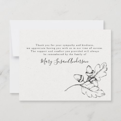 Simple Acorns Funeral Thank You Note