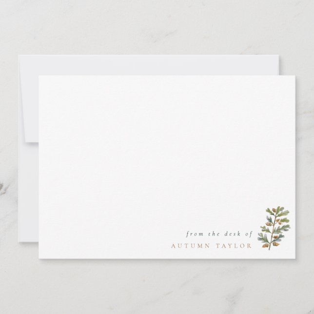 Simple Acorns & Leaves Fall Personalized Note Card (Front)