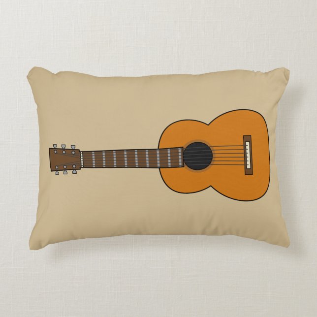 Simple Acoustic Guitar Cartoon Accent Pillow (Front)