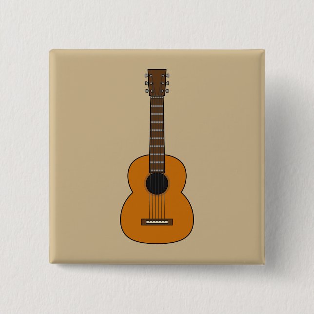 Simple Acoustic Guitar Cartoon Button (Front)