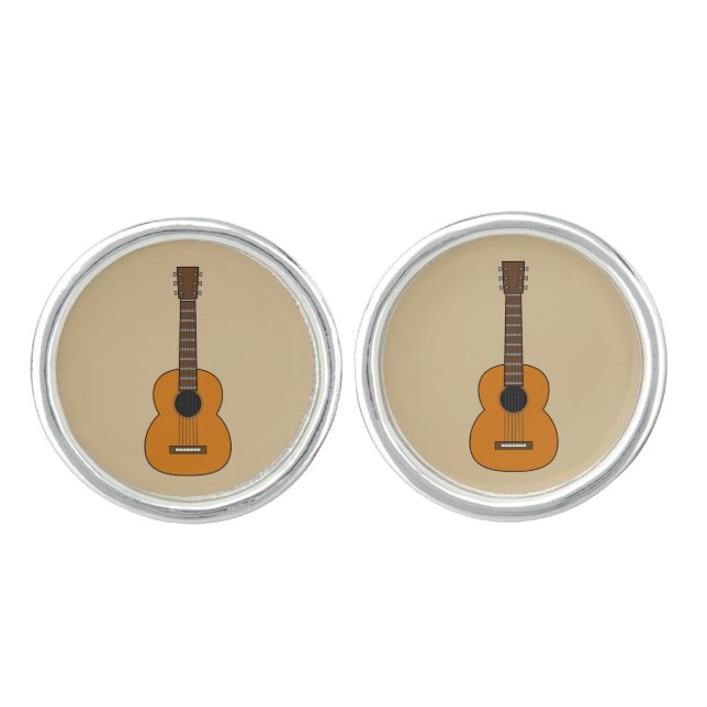 Simple Acoustic Guitar Cartoon Cufflinks (Front)