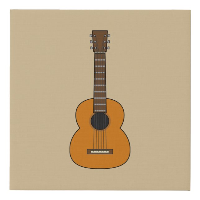 Simple Acoustic Guitar Cartoon Faux Canvas Print (Front)