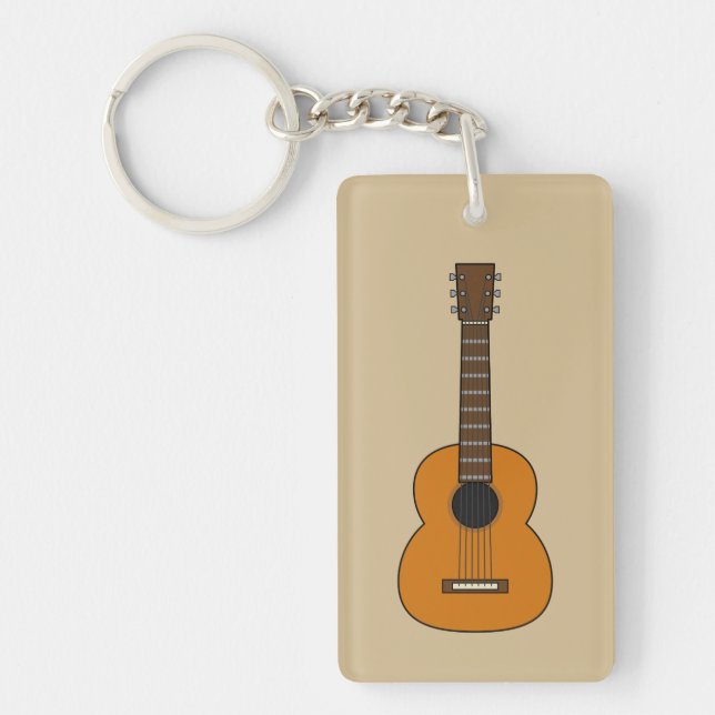 Simple Acoustic Guitar Cartoon Keychain (Front)