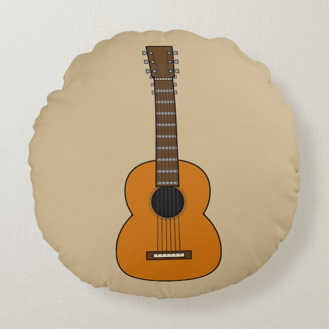 Simple Acoustic Guitar Cartoon Round Pillow (Front)