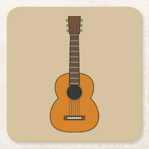Simple Acoustic Guitar Cartoon Square Paper Coaster