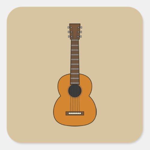 Simple Acoustic Guitar Cartoon Square Sticker