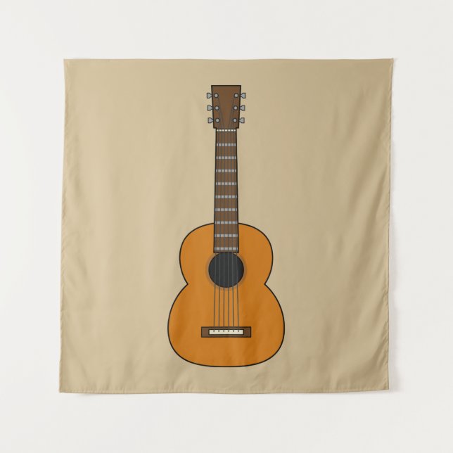 Simple Acoustic Guitar Cartoon Tapestry (Front)