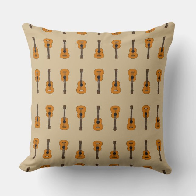 Simple Acoustic Guitar Cartoon Throw Pillow (Front)
