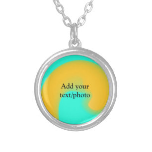 Simple acrylic pour marble add your text name cust silver plated necklace