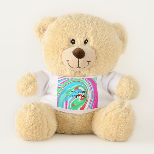 Simple acrylic pour marble add your text name cust teddy bear (Front)